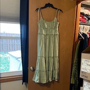 Sage Green Tiered Midi Dress